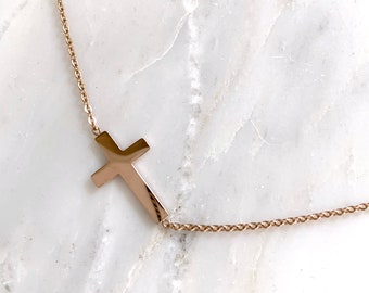 Sideways cross pendant necklace - rose gold