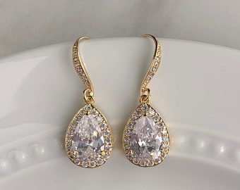 Pendientes de novia de oro - pendientes de boda en forma de lágrima - joyas de boda - pendientes de damas de honor - pendientes Auden