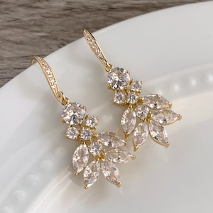 Dainty crystal earrings - gold wedding earrings - Theodora