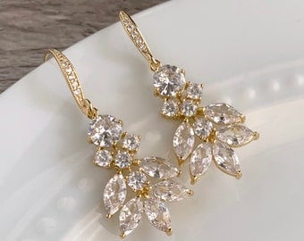 Dainty crystal earrings - gold wedding earrings - Theodora