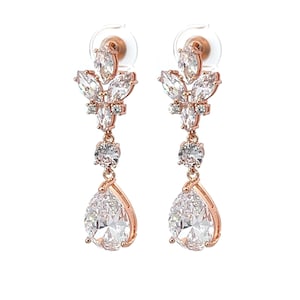 Crystal bridal earrings - long wedding earrings - rose gold