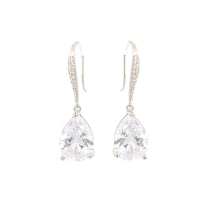 Brincos de noiva em formato de lágrima - joias de casamento para noivas - brincos de gota em formato de pera de prata - Avery