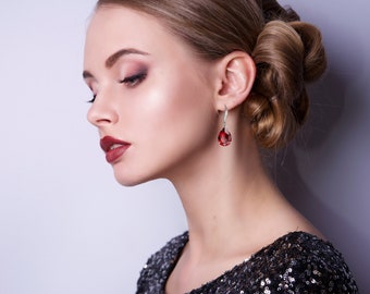 Ruby earrings - crystal earrings - bridal jewelry - Avery earrings