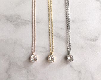 Solitaire necklace - bridesmaid necklace - simple crystal necklace - Swarovski crystal - wedding necklace - bridal pendant - Ava necklace
