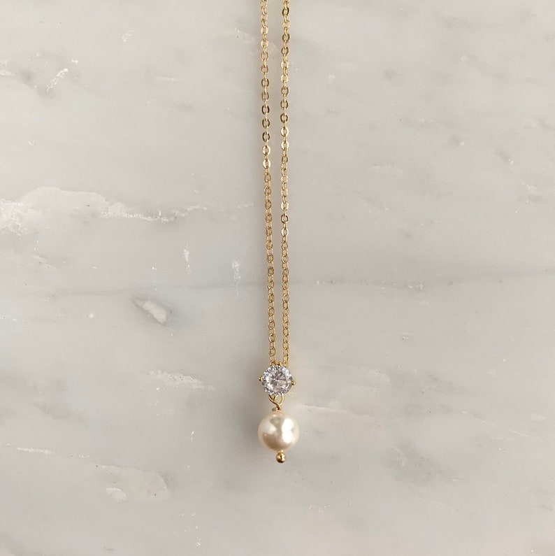 Pearl wedding necklace simple bridesmaid necklace pearl drop necklace gold necklace Paris necklace image 1