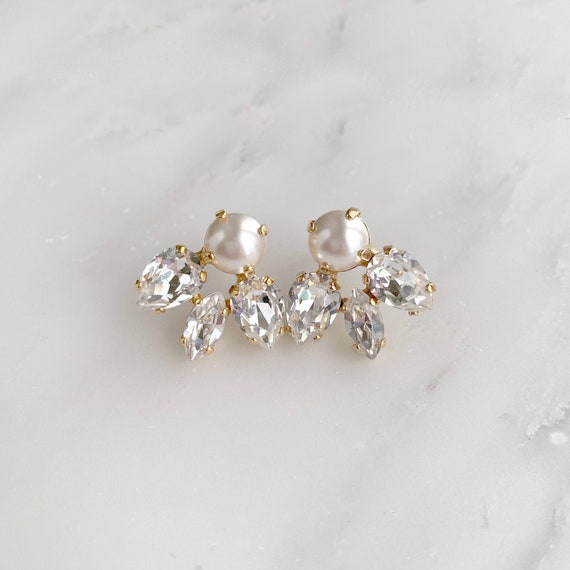 Crystal and Pearl Wedding Earrings Gold Bridal Earrings | Etsy