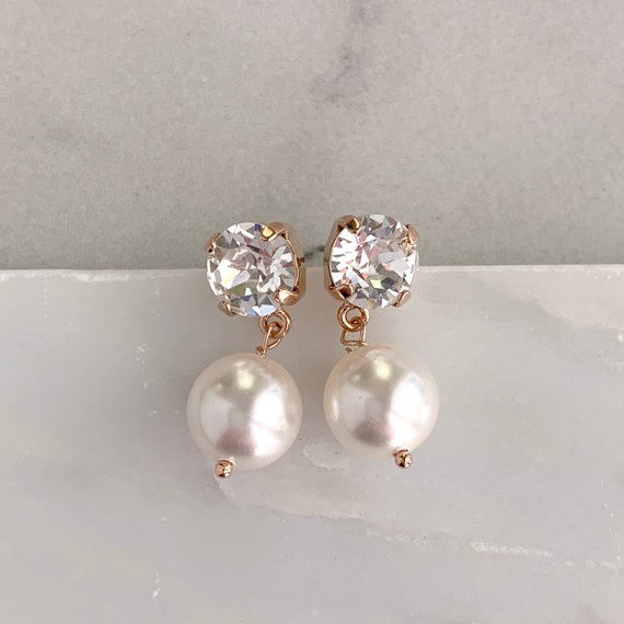 Pearl Drop Bridesmaid Earring Emmaline Rose Gold Earrings - Etsy