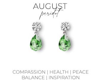 August birthstone earrings - peridot earrings - crystal earrings - birthday gift