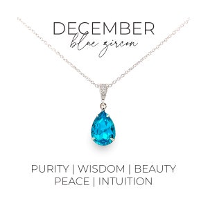 December birthstone necklace - crystal teardrop pendant - Blue zircon