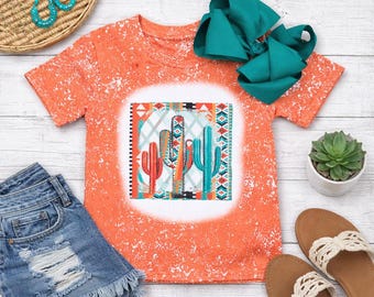 Maglietta sbiancata per bambina Cactus, Western Boutique, maglietta da cowgirl per bambini, grafica Country Youth, rodeo per neonati, Fiesta Boho Cactus Mexican Baby