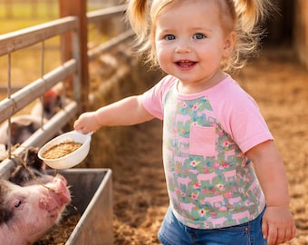 Girls Show Pig Shirt, Toddler Farm Shirt, Pig Floral Raglan Tee, Livestock Show Outfit, Country Baby Girl Top