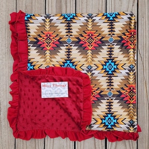 Coperta per neonati western, roba con stampa western, coperte in minky, coperte da cowboy, regalo per la cameretta del bambino unisex, trapunta azteca, fasce da rodeo messicane