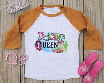 Rodeo Queen-shirt voor meisjes | Western raglantop prinses | Cowgirl-outfit | Rodeoshirt | Landelijke kinderkleding