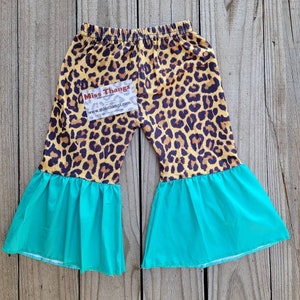 Leopard Bell Bottoms, Toddler Baby Leggings, Leopard Flare Jeans Pants, Leopard and Mint Themed Birthday, Rodeo Fiesta Boho, Western Wears