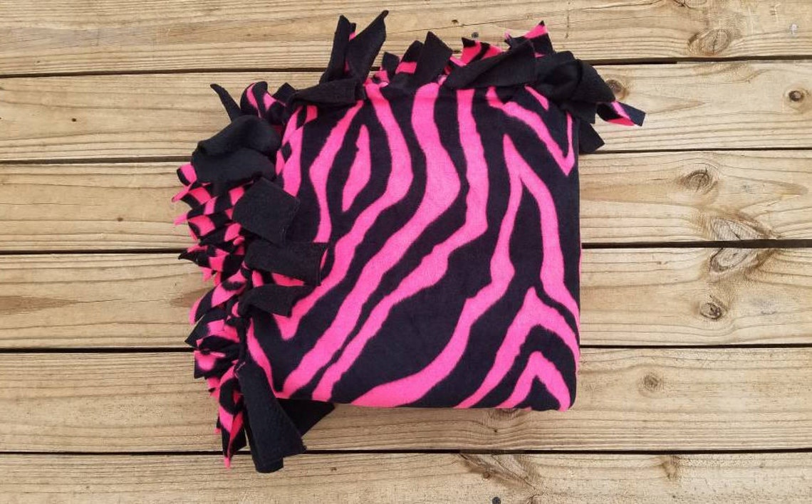 Pink Zebra Fleece Knot Tie Blanket Animal Pet Bedding Girls Etsy