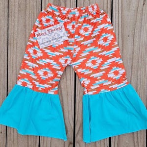 Aztec Western Bell Bottoms, Toddler Country, Boho Flare Bell Bottoms Pants, Baby Girls Clothing, Aztec Rodeo Fiesta Boho, Flare Bells Infant