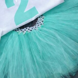 Turquoise 2nd Birthday Outfit Girl, Second Birthday Tutu Set, Princess Birthday Shirt & Tutu, Toddler Girl Birthday Outfit, Mint and Silver image 3