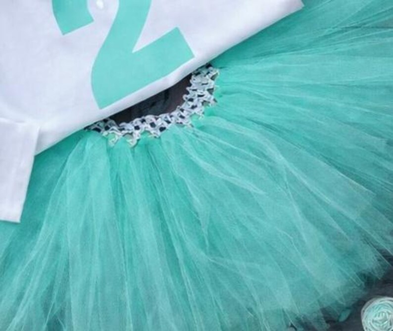 Turquoise 2nd Birthday Outfit Girl, Second Birthday Tutu Set, Princess Birthday Shirt & Tutu, Toddler Girl Birthday Outfit, Mint and Silver image 3