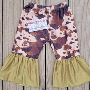 Cow Print Western Bell Bottoms, Girls Wear Toddler Infant Cow Big Flare Jeans Pants, Western Birthday Bells, Boutique Pageant