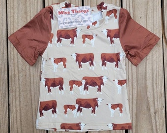 Hereford Cow Shirt: Western Baby Toddler Tee; Baby Boy Cow Tee, Youth Girls Hereford Cattle