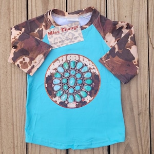 Cow Print Girls Shirt, Western Rodeo Wear, Toddler Western Turquoise, Baby Girls Clothes, Cowgirls Cow Print Tee, Western