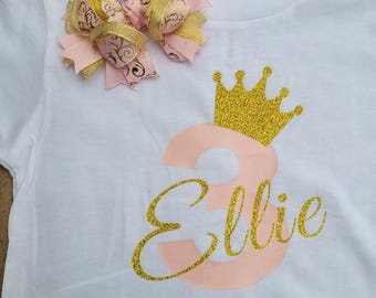 Custom Birthday Shirts, Custom Girls Birthday Shirts, Girl Name Birthday Shirts, Girls Pink Birthday Shirt, 3rd Gold Birthday Shirt