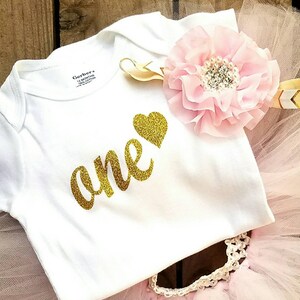 First Bday Party, ONE Year Old Girls Birthday Outfit, Light Pink and Gold Glittered Tutu Dress, Smash Cake Photo Props, Princess Themes image 4