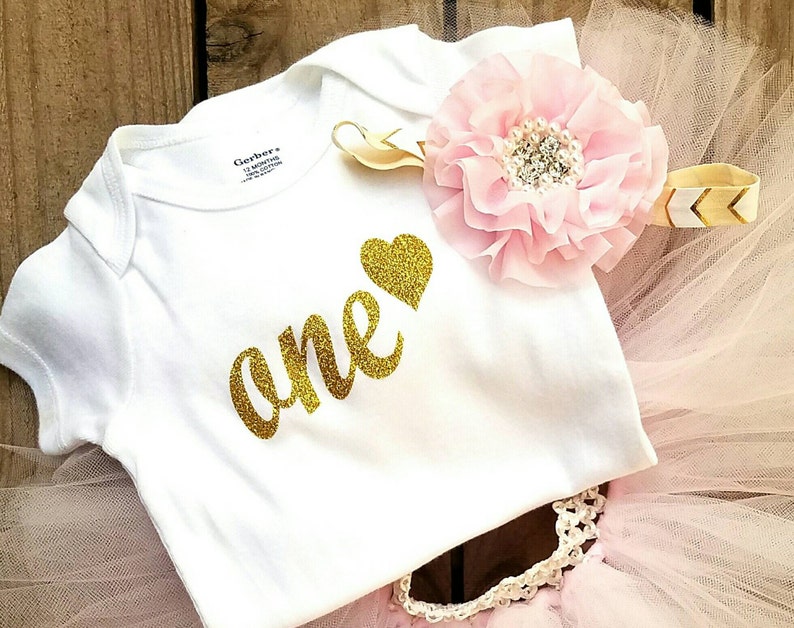 First Bday Party, ONE Year Old Girls Birthday Outfit, Light Pink and Gold Glittered Tutu Dress, Smash Cake Photo Props, Princess Themes image 4