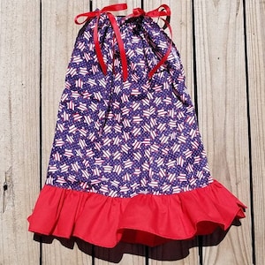 Vestido de verano patriótico, vestido con funda de almohada y estrellas, rojo, blanco y azul marino, vestido del 4 de julio para niñas pequeñas, atuendo patriótico para niñas jóvenes, vestido de verano para bebés
