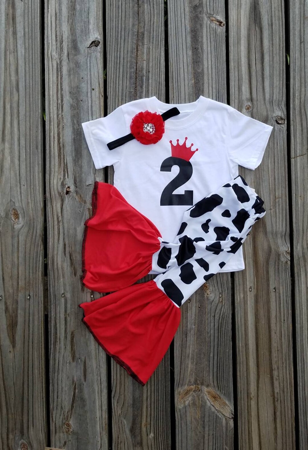 Baby Girl Cow Print Bell Bottoms, Cow Print Second Birthday Outfit