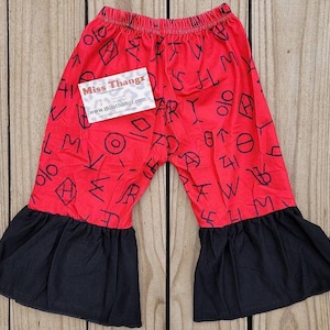 Red Western Bell Bottoms, Children Flare Hippie Pants, Leather Teen Bells, Baby Girls Clothing Bottoms, Girls Cattle Brand Clothing Pant