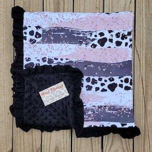 Cow Print Baby Blanket, Minky Western Country Themed, Nursery Decoration, Baby Shower Gifts, Cow Farm Birthday Themed, Cows, Pink Cow Gifts