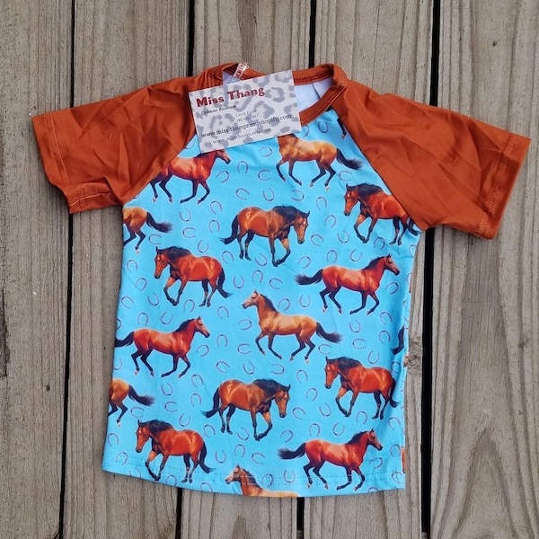 Retro Kids Horse Graphic Tshirt, Western Boys Tee, Rodeo Fiesta Boho, Toddler Country Ranch, Cowboy Horses Apparel, Baby Shower Gift