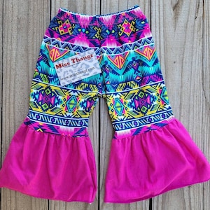 Pink Aztec Bell Bottom Jeans, Pink Bell Bottom Ankle Flare, Toddler Bell Bottoms, Infant Baby Girl Bell Bottoms, Toddler Aztec Bottoms