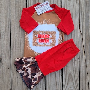 Cow Print Bell Bottom, Drama Queen, Western Graphic Tee, Cow Print Bell Bottom Flare, Country Pageant Wear, Rodeo Wear Toddler Sassy Girl