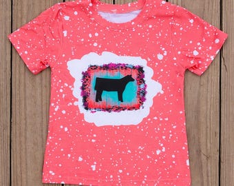 Coral Splatter Cow Shirt for Girls | Western Farm Tee | Kids Boutique Cow Shirt | Farm Animal Shirt | Country Western Kids Top