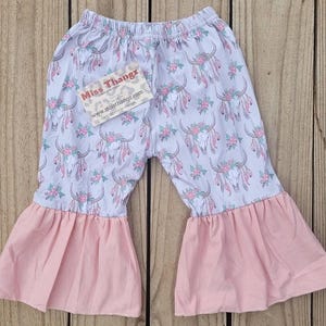 Baby Mädchen Schlaghosen, Schlaghosen Babymädchen, 70er Jahre Glockenboden Hose, Mädchen Western Schlaghosen, Kuh Print Boho Glocke