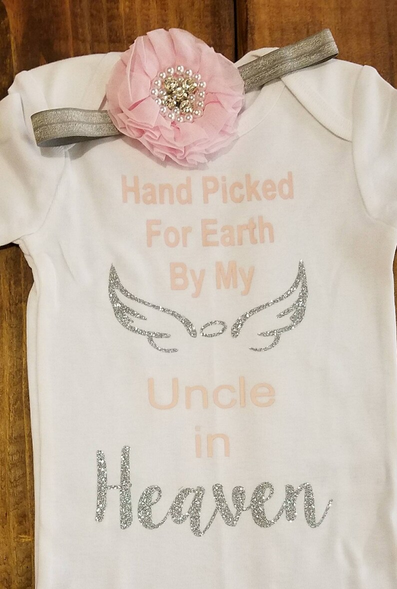 Hospital Coming Home Outfit Guardian Angel Wings Hand Picked For Earth by My Uncle In Heaven Pink and Silver Glitter Newborn Honor Set