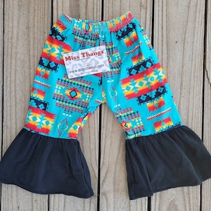 Aztec Western Bell Bottoms, Toddler Country, Boho Flare Bell Bottoms Pants, Baby Girls Clothing, Aztec Rodeo Fiesta Boho, Flare Bells Infant
