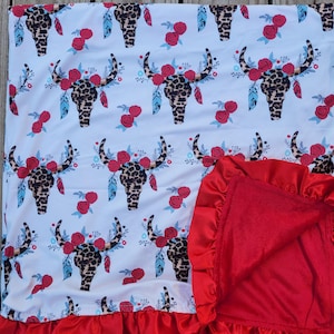 Western Print Stuff, copertina per neonati Minky, copertina Cow Girl, regalo per la cameretta dei bambini con fiori rosa, trapunta con fiori, coperta per il ritorno a casa con fascia per rodeo messicano