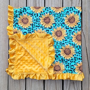 Western Baby Blanket, Western Sunflower Punchy Blanket, Native Aztec Nursery Decoration, Minky Western Country Theme, Foral Baby Shower Gift