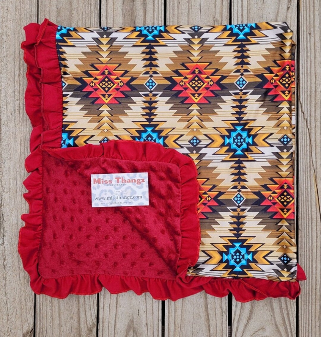 Baby Boys Western Blanket, Red Axtec Blanket, Infant Cowboys Nursery