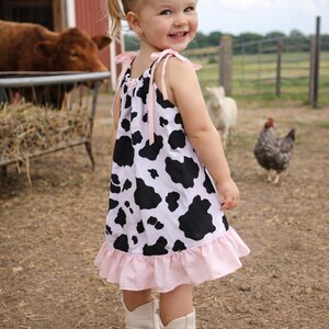 Toddler Cow Print Dress | Farm Birthday Outfit | Baby Girl Western Dress | Country Cowgirl Outfit | Farm Animal Dress image 2
