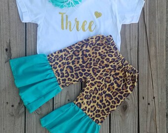 Leopard Bell Bottoms Toddler, Leopard 3rd Birthday Outfit, Outdoor Third Barn Yard, Western Cowgirl Theme Wear, Rodeo Flare Pant, Leopards