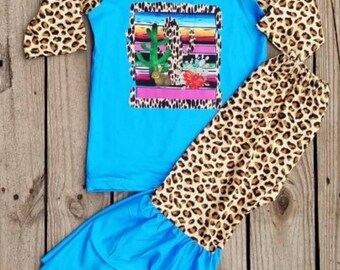 Leopard Bell Bottom Babies,  Western Girls Tee, Cactus Graphic Tshirt, Rodeo Fiesta Boho, Toddler Leopard Country, Cactus Graphic Tshirt