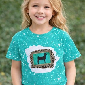 Camisa vaquera turquesa para niñas / Camiseta vaquera estilo western para niños / Camisa desteñida de boutique / Conjunto de granja y estilo western para niñas | Cabra de exhibición de ganado