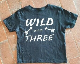 3 Year Old Boys Birthday Outfit, Three and Wild, 3rd Bday Party, Boys Tshirt, Wild And Three Shirt, Black and White, 3rd Birthday Shirt