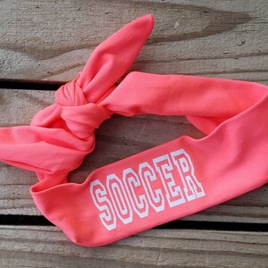 Soccer Tie Back Headband for Girls, Neon Orange Head Wrap, Sporting Events Wear, Headwrap Tied Knot, Soccer Field Balls, Basketball, Gym
