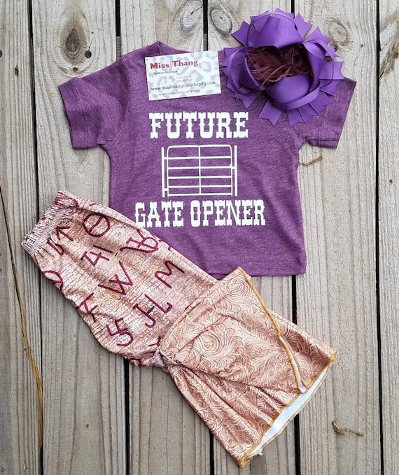 Southern Branded Bell Bottoms, Future Gate Opener Shirt, Western Cowgirls, Toddler Baby Rodeo Outfit, Cute Boho Kids Boutique Clothing Girls