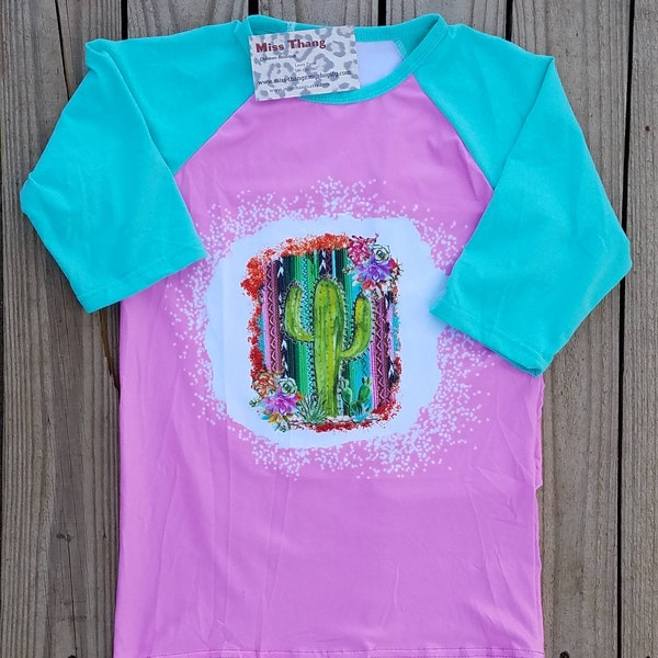 Cactus Baby Girls Clothes, Western Shirt for Youth Cowgirls, Toddler Ranch Life Tee, Rodeo Bleached Graphic Tee, Serape Boutique Outfits